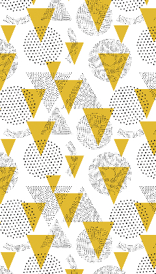 Fabric roller blind with a triangles and circles dot pattern