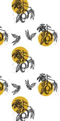 Modern roller blind with a yellow fruits and circles pattern