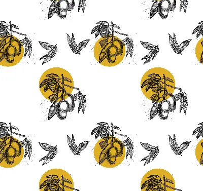 Modern roller blind with a yellow fruits and circles pattern
