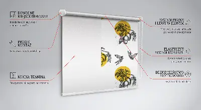 Modern roller blind with a yellow fruits and circles pattern
