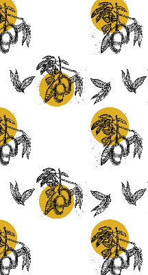 Modern roller blind with a yellow fruits and circles pattern