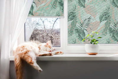 Roller blind for large window with tropical leaves print