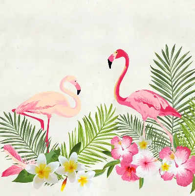 Roller blind for large window flamingos by the leaves print