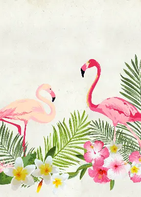 Roller blind for large window flamingos by the leaves print