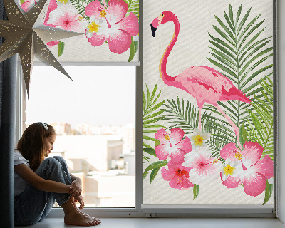 Roller blind for large window Flamingos by the leaves