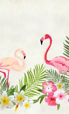 Roller blind for large window flamingos by the leaves print
