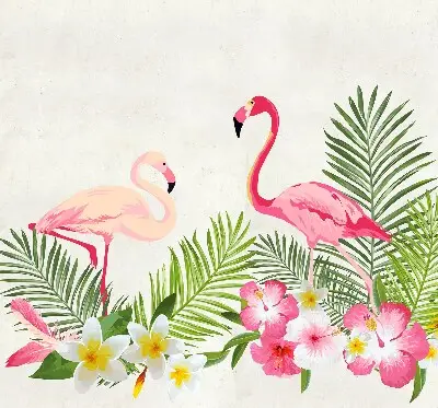 Roller blind for large window flamingos by the leaves print