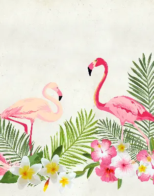 Roller blind for large window flamingos by the leaves print