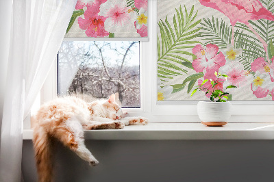 Roller blind for large window Flamingos by the leaves