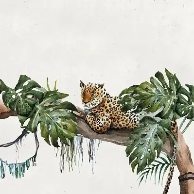 Fabric roller blind cheetahs on a branch pattern