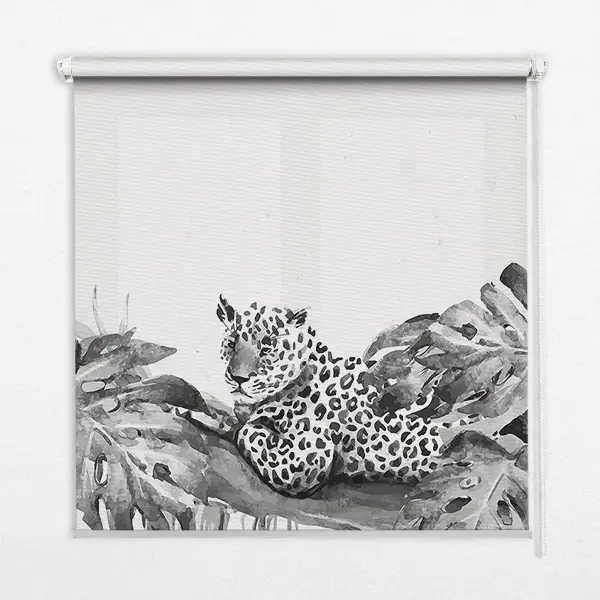 Modern roller blind with a pattern of cheetahs on a branch