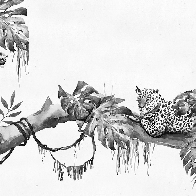 Modern roller blind Drawn cheetahs on a branch