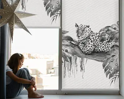 Modern roller blind with a pattern of cheetahs on a branch