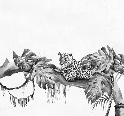 Modern roller blind Drawn cheetahs on a branch