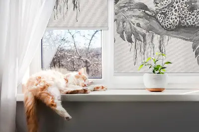 Modern roller blind with a pattern of cheetahs on a branch
