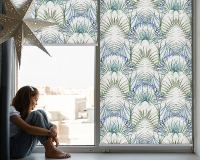 Roller blind for large window with a colorful leaves pattern