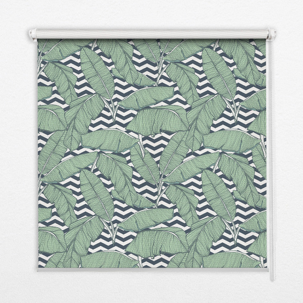 Modern roller blind with a palm leaves print on a black and white background