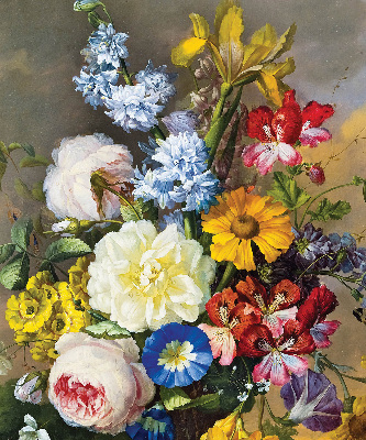 Fabric roller blind with a bouquet of flowers print