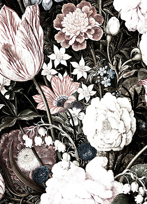 Modern roller blind featuring a floral bouquet pattern