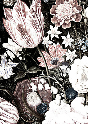 Modern roller blind featuring a floral bouquet pattern