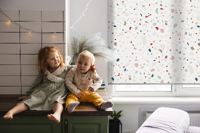 Roller blind for large window with graphic elements