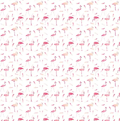 Fabric roller blind featuring a flamingos and feathers pattern