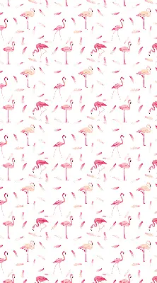 Fabric roller blind featuring a flamingos and feathers pattern