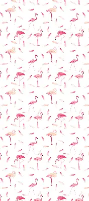 Fabric roller blind featuring a flamingos and feathers pattern