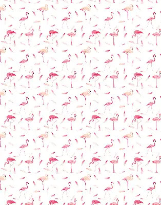 Fabric roller blind featuring a flamingos and feathers pattern