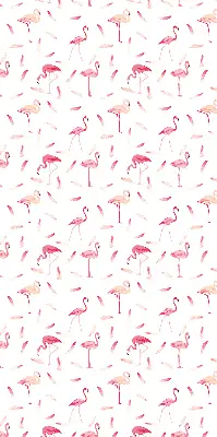 Fabric roller blind featuring a flamingos and feathers pattern
