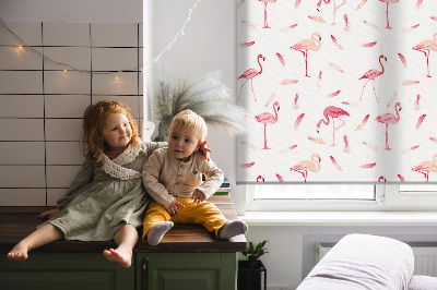 Fabric roller blind Flamingos and their feathers