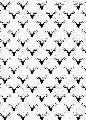 Fabric roller blind with black deer heads pattern