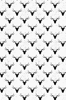 Fabric roller blind with black deer heads pattern