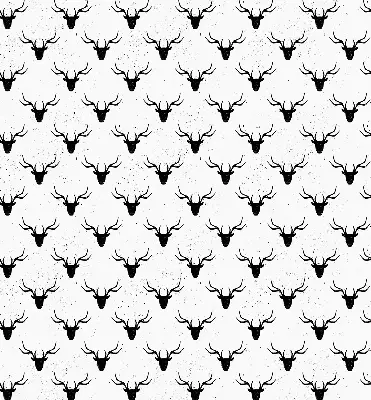 Fabric roller blind with black deer heads pattern