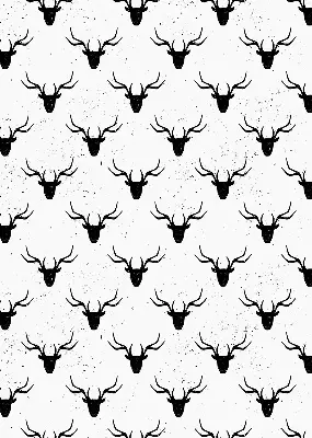 Fabric roller blind with black deer heads pattern