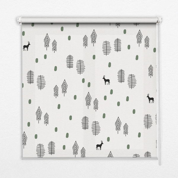 Modern roller blind Drawn trees and deer