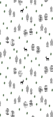 Modern roller blind with a drawn trees and deer pattern