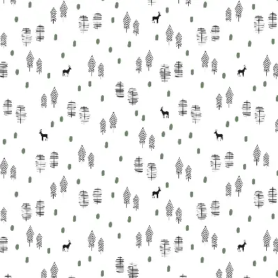 Modern roller blind with a drawn trees and deer pattern