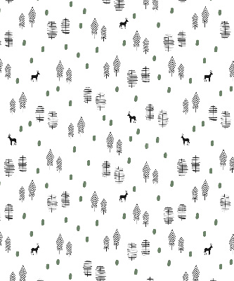 Modern roller blind with a drawn trees and deer pattern