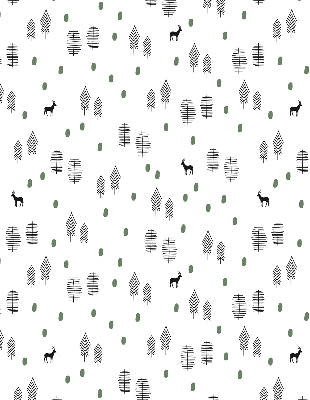 Modern roller blind with a drawn trees and deer pattern