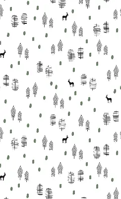 Modern roller blind with a drawn trees and deer pattern