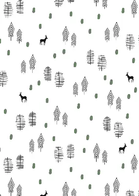 Modern roller blind with a drawn trees and deer pattern