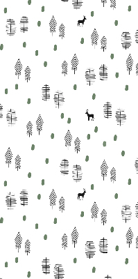 Modern roller blind with a drawn trees and deer pattern