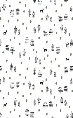 Modern roller blind with a drawn trees and deer pattern