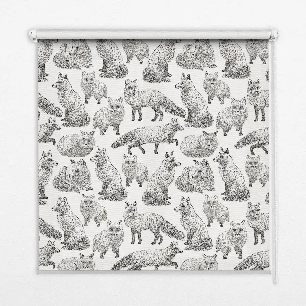 Roller blind for large window gray foxes pattern