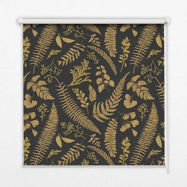 Fabric roller blind yellow ferns pattern