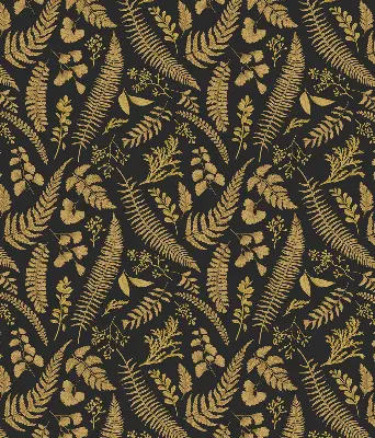 Fabric roller blind yellow ferns pattern
