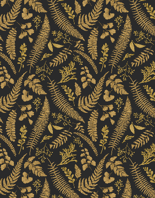 Fabric roller blind yellow ferns pattern