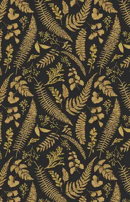 Fabric roller blind yellow ferns pattern