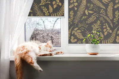 Fabric roller blind yellow ferns pattern